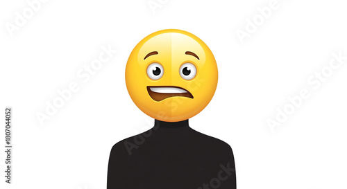 Anxious and Concerned Emoji Face Biting Lip on Abstract Person Symbolizing Nervousness