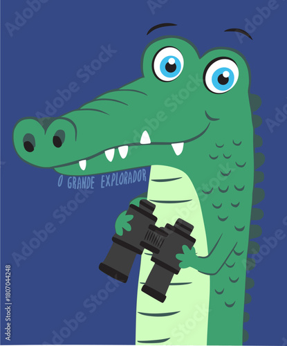 Cute Cartoon Explorer Alligator Kids T-shirt Design