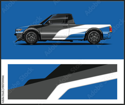 Stylized pickup truck vector illustration with custom paint job and blue background