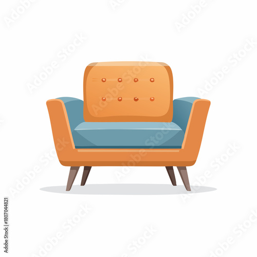 Vintage orange leather sofa and blue armchair furniture interior design