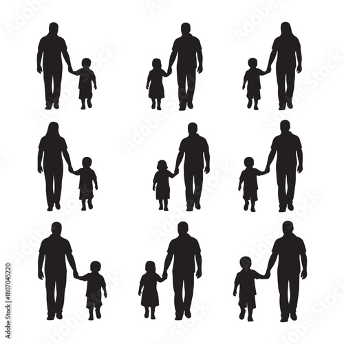Bundle collection set design father and child silhouette pattern