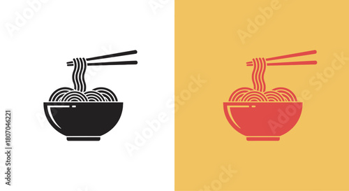 A simple illustration of a bowl of noodles with chopsticks, perfect for a restaurant.