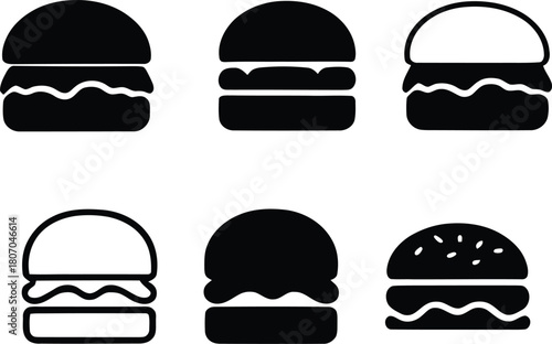 cheeseburger icon set silhouette style minimal vector art illustration on a white background


