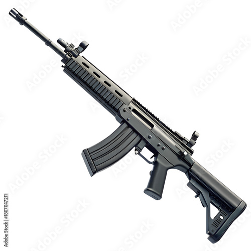 Assault rifle with detachable magazine, simple realistic design, isolated PNG transparent background