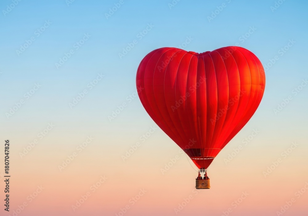 Fototapeta premium Red heartshaped hot air balloon in the sky