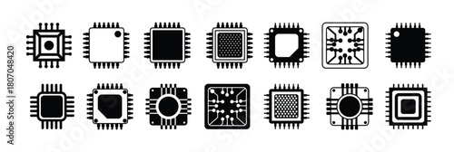 microchip vector icons set cpu illustration symbol