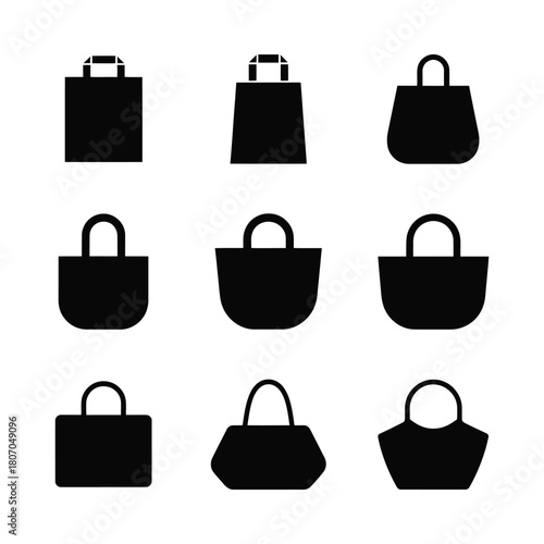 Collection of black shopping bag icons