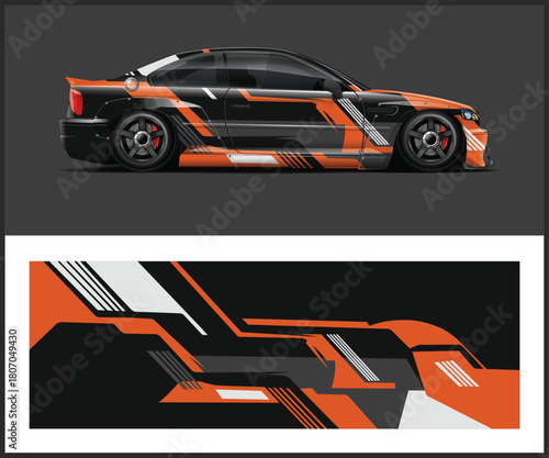 Automotive wrap design with abstract geometric pattern for vehicle branding and customization