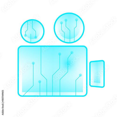 Cyan Movie Camera on Black Background