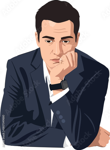 Pensive businessman in deep thought pondering corporate challenges