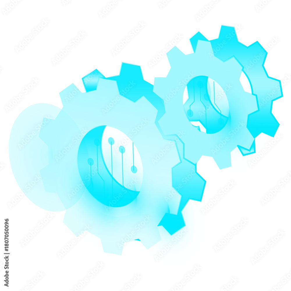 Obraz premium Futuristic Glowing Blue Gears Technology Concept on Black