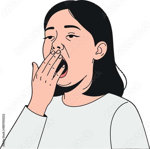 Cartoonish portrayal of a young woman overcome with the urge to yawn