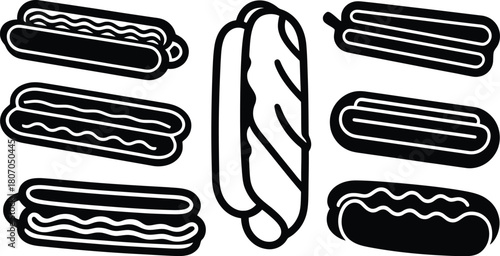 corn dogs icon set silhouette style minimal vector art illustration on a white background
