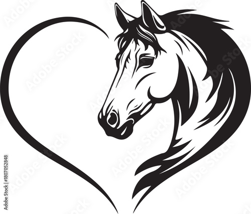 Print a horse head with heart shape isolated on