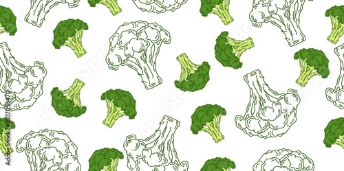 Green Broccoli seamless pattern vegetable food background vector illustration graphic design flat design white background