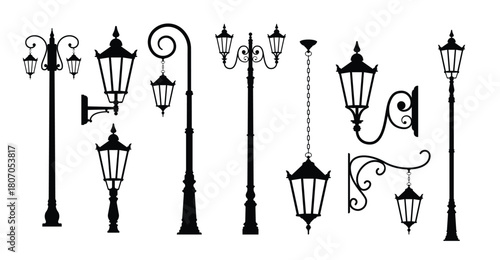 old street lamp silhouette vector isolated on white background