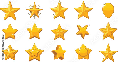 Collection of radiant golden star variations for awards and achievements