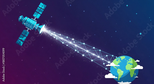 Global Satellite Internet Communication and Data Network Connecting Earth