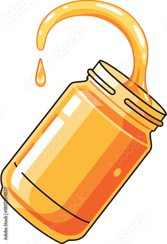 Golden Drizzle: Stylized Honey Jar with Flowing Nectar Illustration