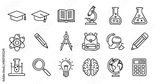 Education themed vector icons representing knowledge and academic pursuits