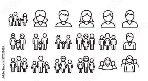 Family icon set showing different configurations on a white background