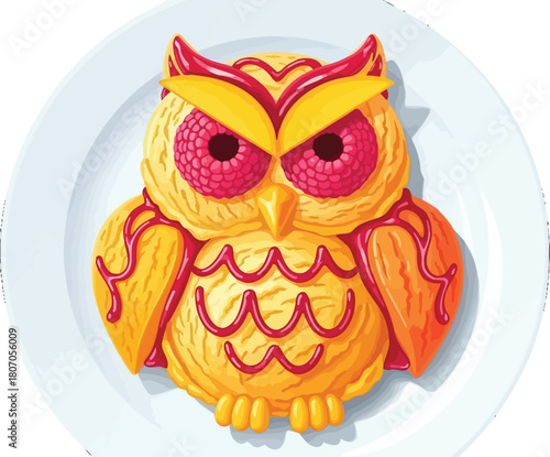 Whimsical Dessert Owl: A Fruity and Fun Treat on a White Plate