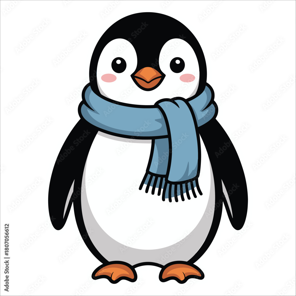 Obraz premium Adorable cartoon penguin with a blue scarf isolated on image