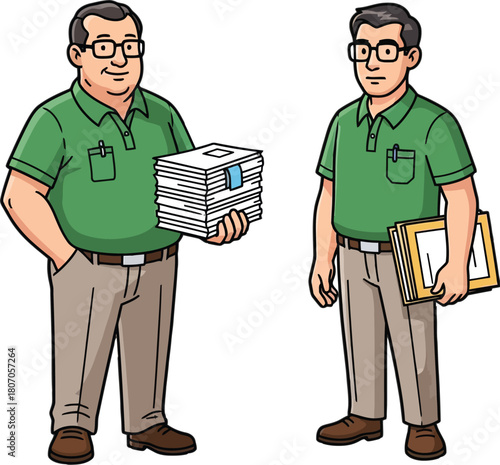 Two office workers with paperwork, creating a humorous take on bureaucracy