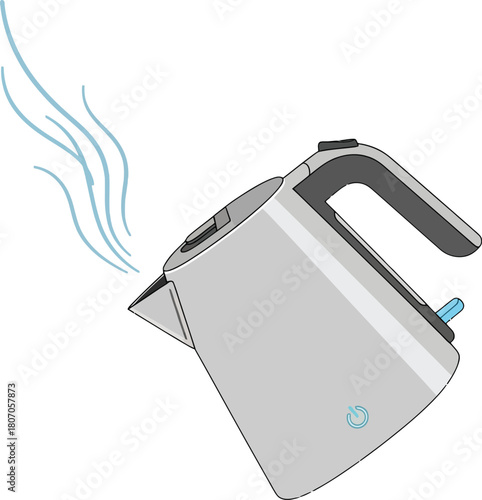 Steaming electric kettle angled on white background, isolated kitchen tool
