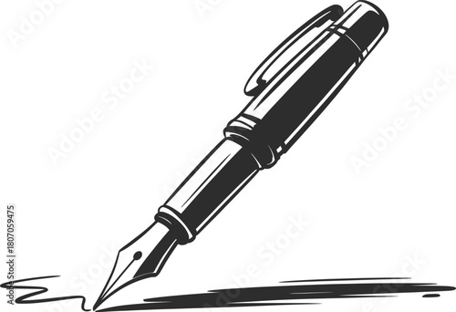 Elegant Fountain Pen Drawing, Classic Ink Pen Illustration.