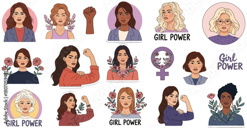 Diverse Women Illustrations Celebrating Empowerment and Strength Movement Graphic