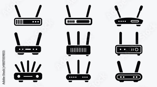 Various router vector icons illustrating network technology and wireless connection