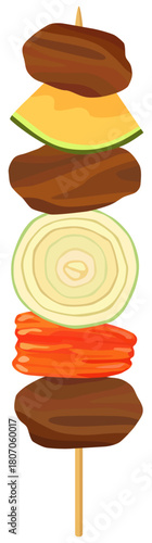 バーベキュー の串 パプリカ、玉ねぎ、かぼちゃ ベクター素材