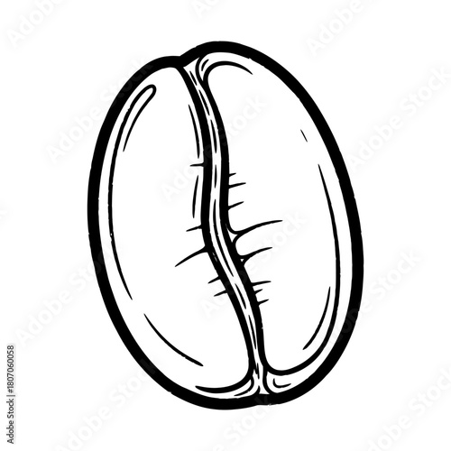 Coffee Bean Vector Illustration, Isolated Black and White Outline