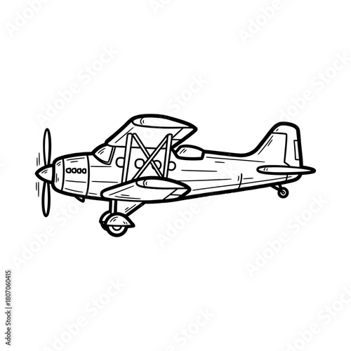 Vintage Biplane Outline Illustration, Line Art Aviation Design