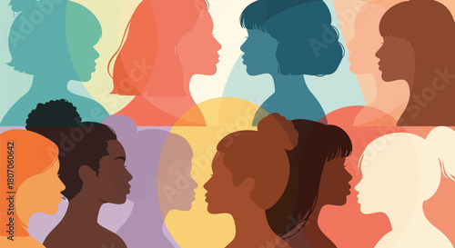 Diverse Female Silhouettes in Harmonious Interplay Creating Abstract Pattern