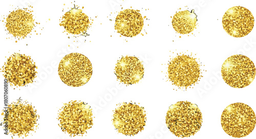 Elegant golden circles assortment with textures and glitters for festive designs