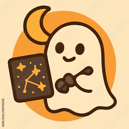 Star map fortune ghost with moon and tarot card mystic halloween icon