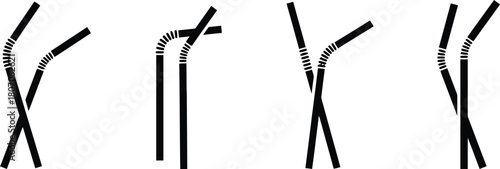 straw, drinking, silhouette, black, white, background, isolated, set, collection, graphic, design, illustration, vector, bend, flexible, tube, beverage, drink, party, accessory, simple, modern, elemen