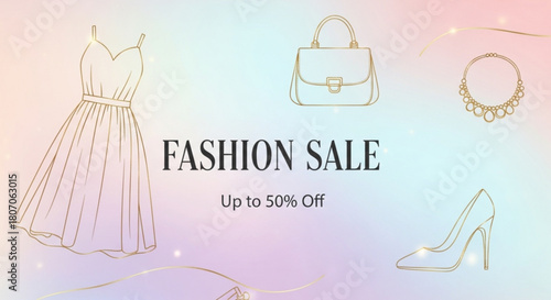Chic fashion sale with up to 50% off on dresses, handbags, heels, and necklaces, perfect for stylish shoppers looking for great deals and trendy outfits