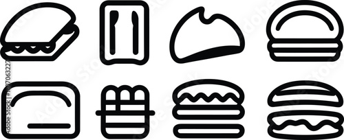 sandwich icon set silhouette style minimal vector art illustration on a white background
