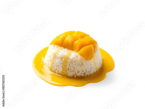 Panel kuchenny z motywem Delicious thai mango sticky rice dessert isolated on white background