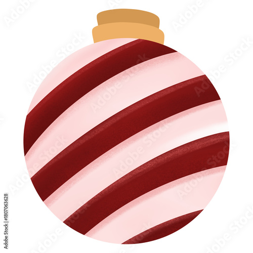 Red and Pink Striped Ornament Ball – Cute Christmas Decoration PNG