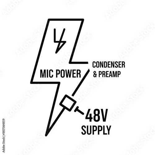 Mic power symbol with text for condenser and preamp 48v supply