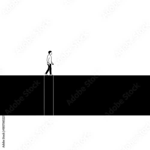 Man walking on a narrow path, symbolizing lifes journey and challenges.