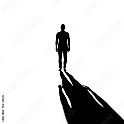 Silhouette of a man standing with a long shadow stretching forward.
