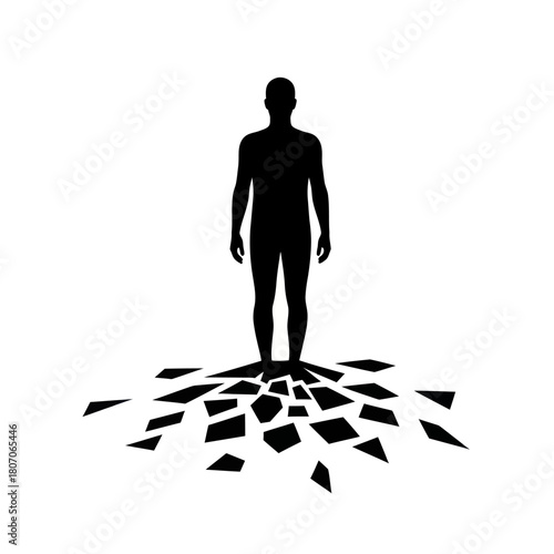 Silhouette of a Person Standing on Shattered Ground.