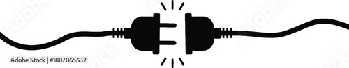 electrical plug, socket, connection, power, electricity, energy, technology, cable, wire, circuit, link, junction, unite, join, disconnect, hazard, spark, symbol, icon, black, white, graphic, design, 