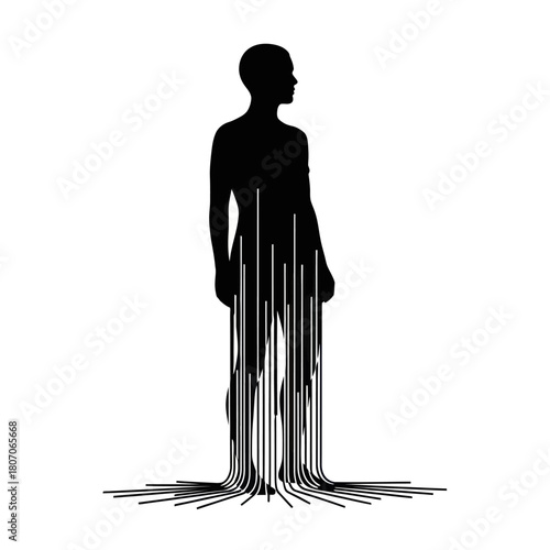Silhouette of a person with lines flowing from the body representing transformation and change.