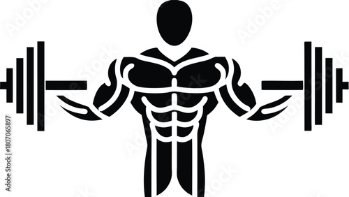 Bodybuilder Icon: Silhouette of a Muscular Person Lifting Weights in Black and White, Training Hard for Ultimate Fitness, a Workout Symbol            